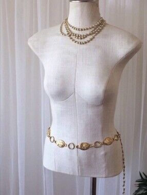 Rare Find! Vintage Gold Plated Cameo Link Belt 39" Long